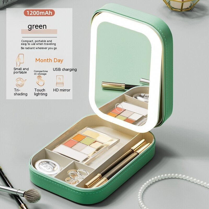 Glow on the go! LED Makeup Storage Box with smart touch & travel-ready.