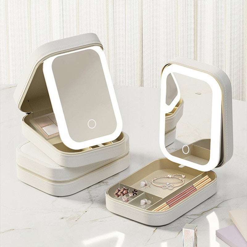 Glow on the go! LED Makeup Storage Box with smart touch & travel-ready.
